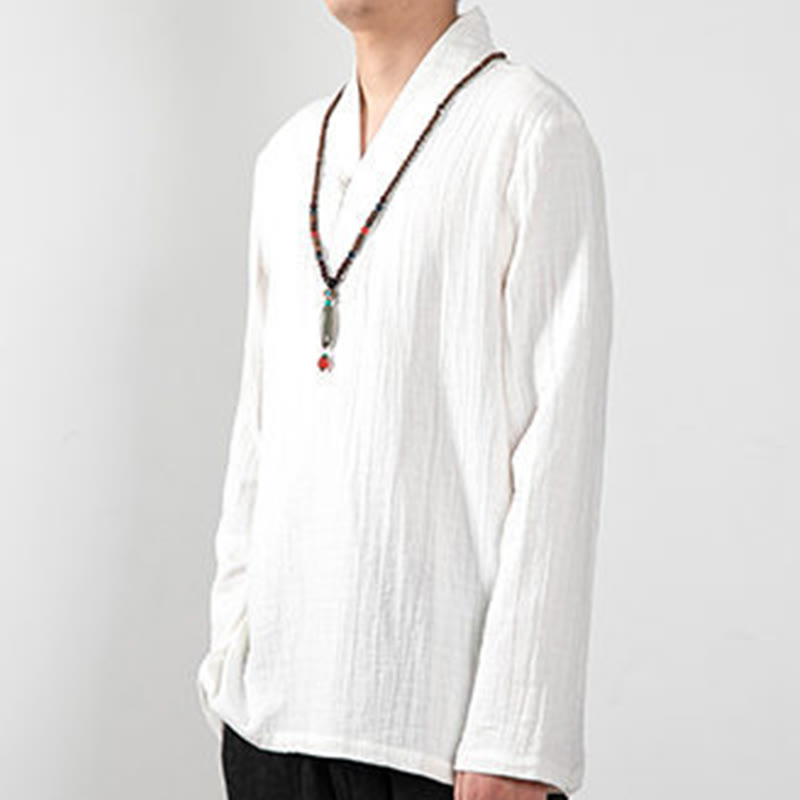 Camiseta de algodón de manga larga con cuello en V y estampado de Buddha Stones para hombre - image 11