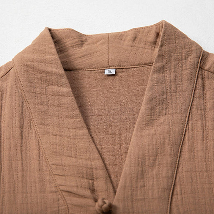 Camiseta de algodón de manga larga con cuello en V y estampado de Buddha Stones para hombre - image 6