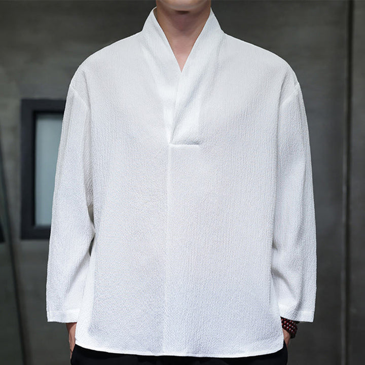 Camiseta de manga larga con cuello en V y Buddha Stones para hombre - Blanco - US/UK/AU46, EU56 (5XL) - image 0