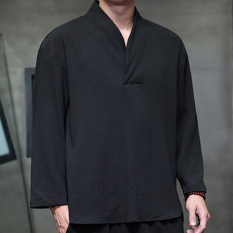 Camiseta de manga larga con cuello en V y Buddha Stones para hombre - image 13