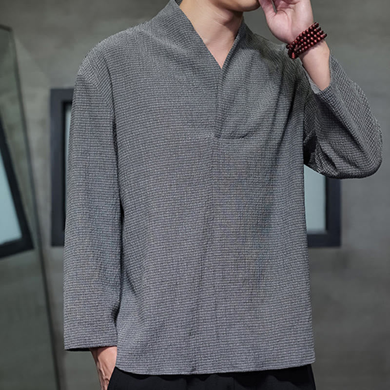 Camiseta de manga larga con cuello en V y Buddha Stones para hombre - image 22