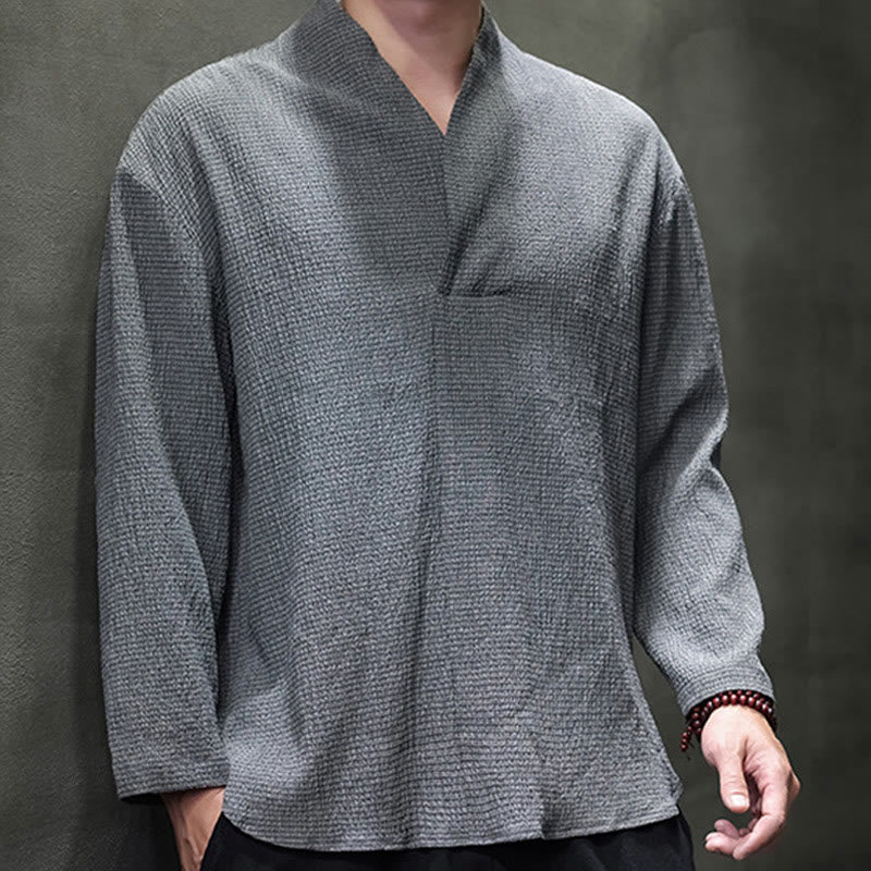 Camiseta de manga larga con cuello en V y Buddha Stones para hombre - image 20