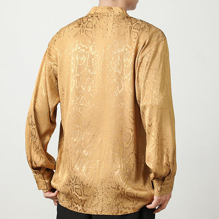 Camisa de manga larga con botones de rana y jacquard con estampado de Buddha Stones para hombre - image 3