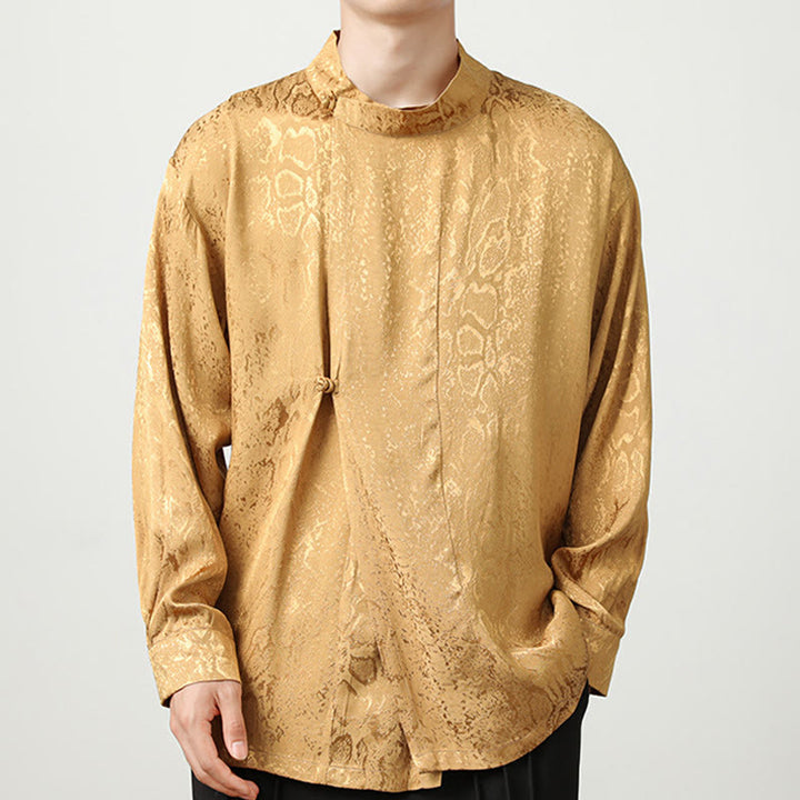 Camisa de manga larga con botones de rana y jacquard con estampado de Buddha Stones para hombre - image 2