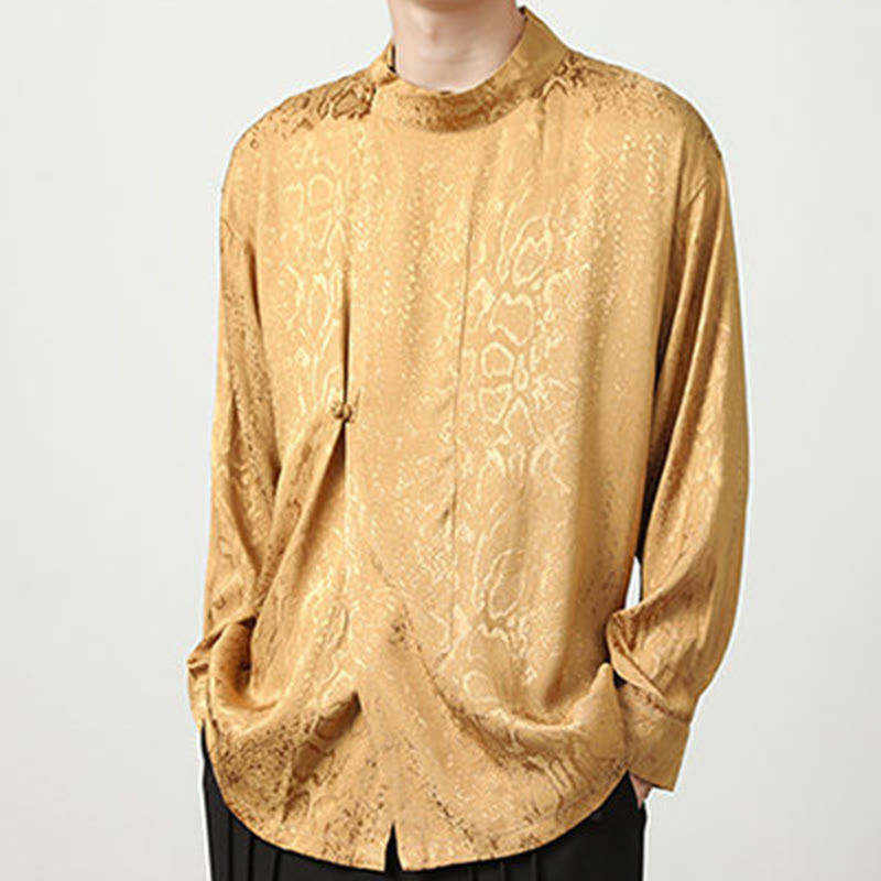 Camisa de manga larga con botones de rana y jacquard con estampado de Buddha Stones para hombre - image 9