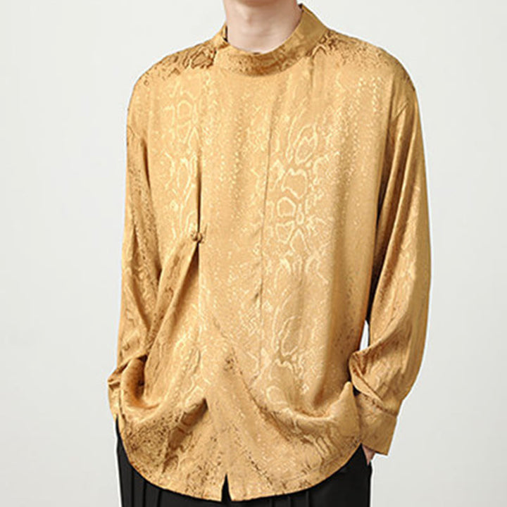 Camisa de manga larga con botones de rana y jacquard con estampado de Buddha Stones para hombre - image 9