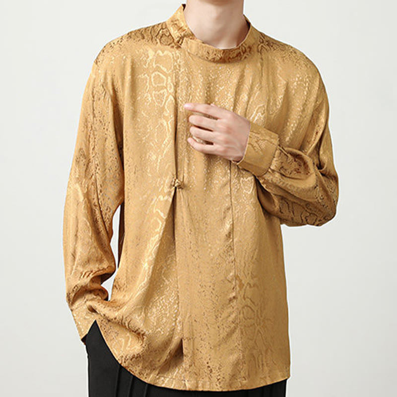 Camisa de manga larga con botones de rana y jacquard con estampado de Buddha Stones para hombre - image 5