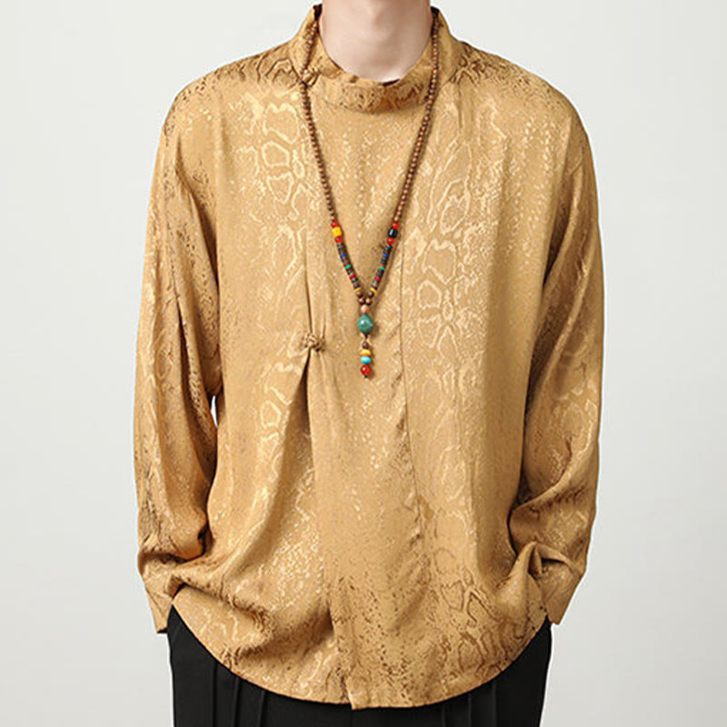 Camisa de manga larga con botones de rana y jacquard con estampado de Buddha Stones para hombre - image 7