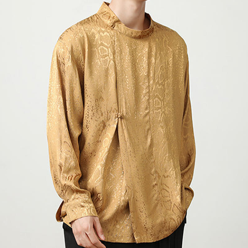 Camisa de manga larga con botones de rana y jacquard con estampado de Buddha Stones para hombre - image 8