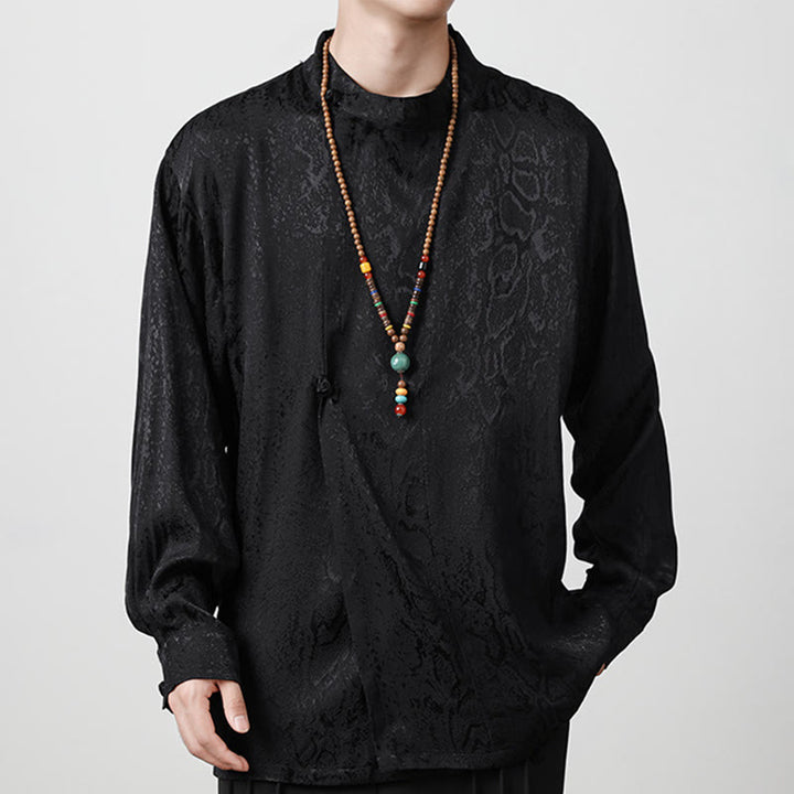 Camisa de manga larga con botones de rana y jacquard con estampado de Buddha Stones para hombre - image 12