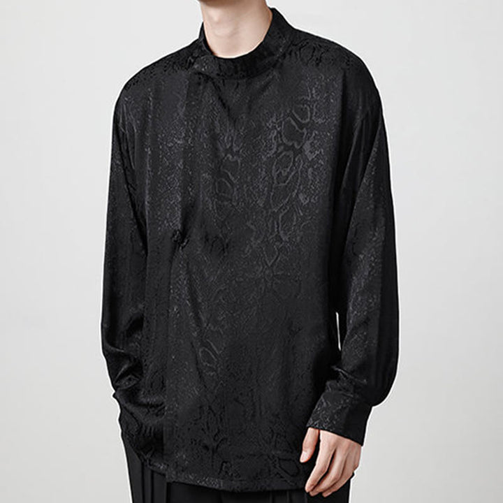 Camisa de manga larga con botones de rana y jacquard con estampado de Buddha Stones para hombre - image 14
