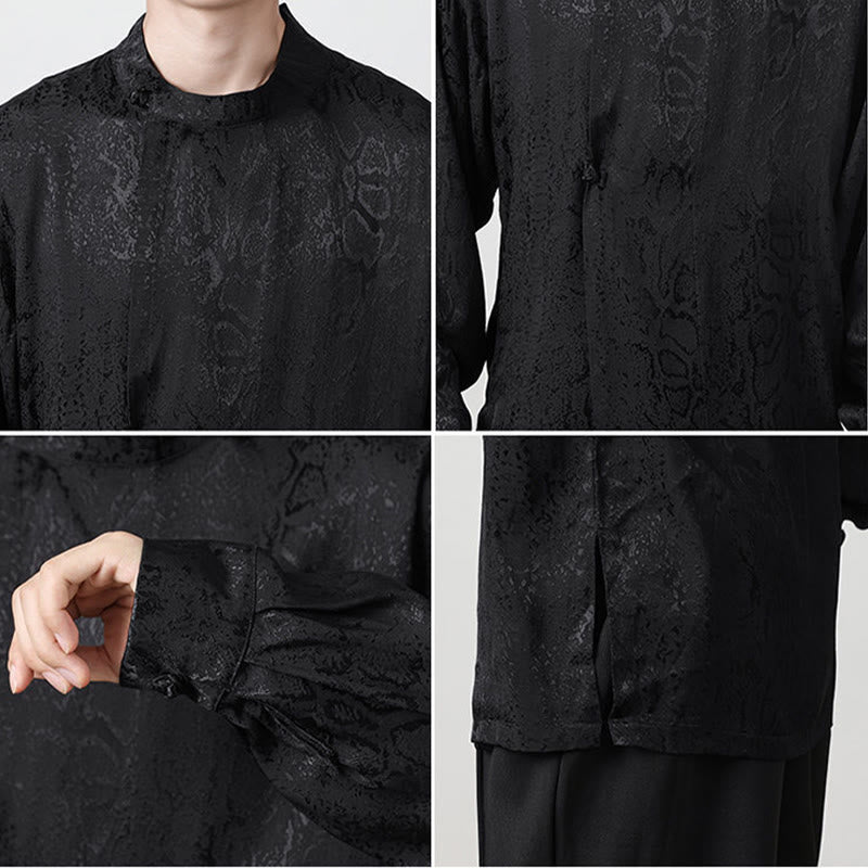 Camisa de manga larga con botones de rana y jacquard con estampado de Buddha Stones para hombre - image 18