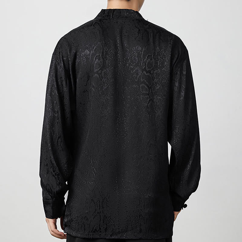 Camisa de manga larga con botones de rana y jacquard con estampado de Buddha Stones para hombre - image 13