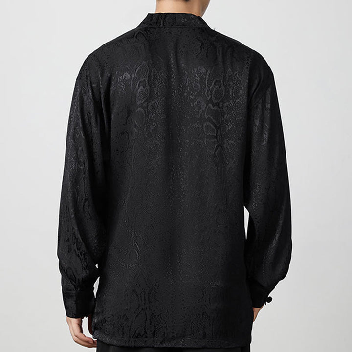 Camisa de manga larga con botones de rana y jacquard con estampado de Buddha Stones para hombre - image 13
