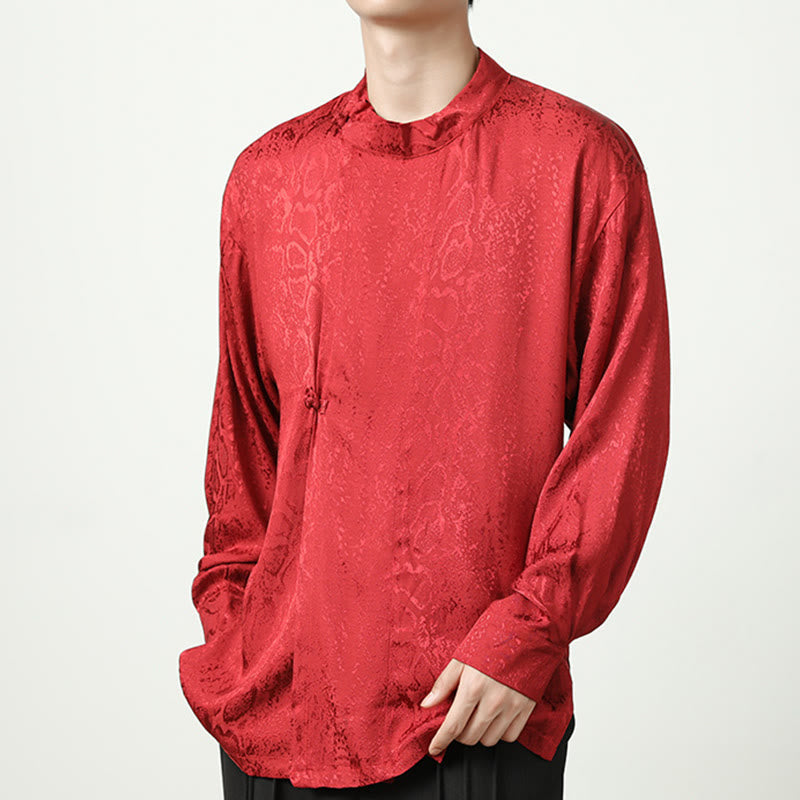 Camisa de manga larga con botones de rana y jacquard con estampado de Buddha Stones para hombre - image 20
