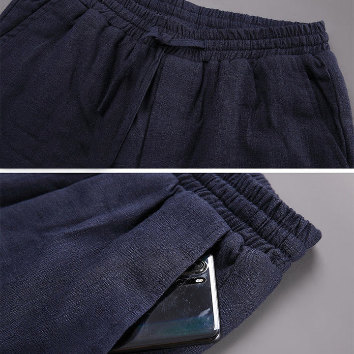 Pantalones de lino con cordón y forro polar para hombre de Buddha Stones Winter con bolsillos - image 4