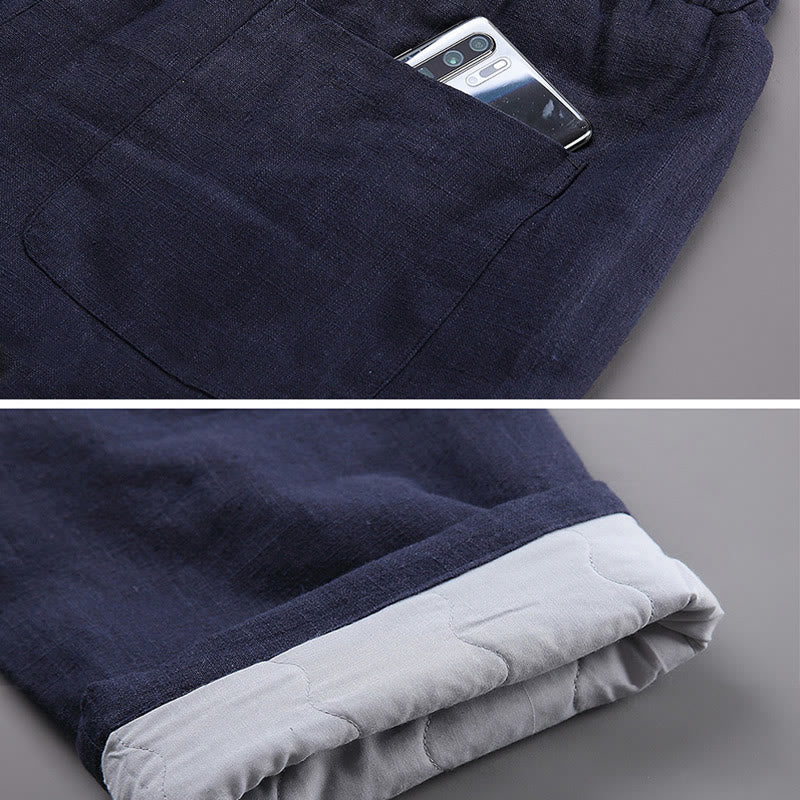 Pantalones de lino con cordón y forro polar para hombre de Buddha Stones Winter con bolsillos - image 5