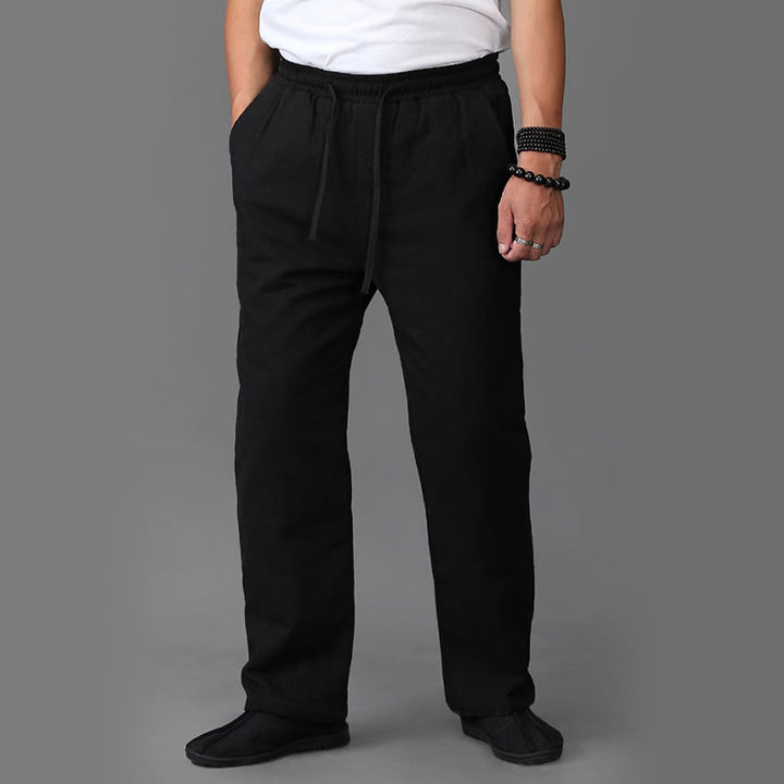 Pantalones de lino con cordón y forro polar para hombre de Buddha Stones Winter con bolsillos - image 10