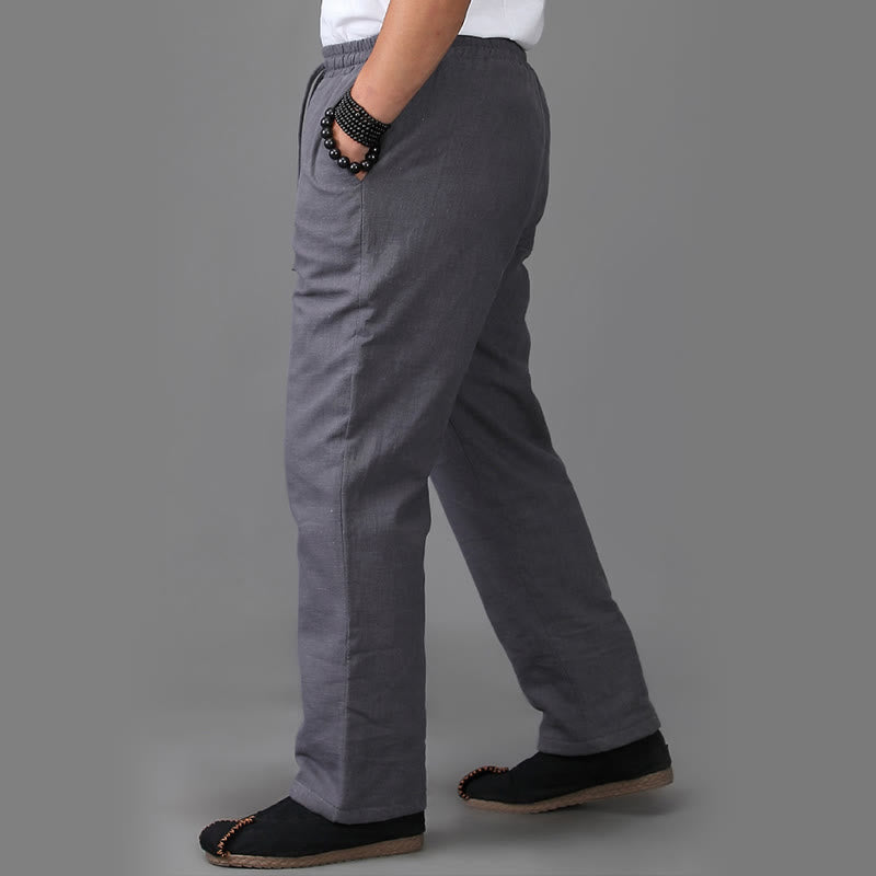 Pantalones de lino con cordón y forro polar para hombre de Buddha Stones Winter con bolsillos - image 13