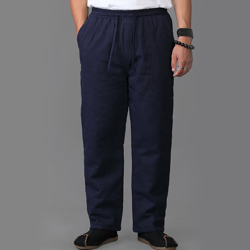 Pantalones de lino con cordón y forro polar para hombre de Buddha Stones Winter con bolsillos - image 2