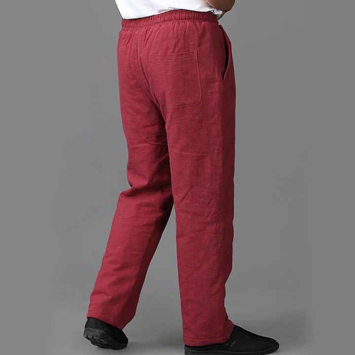 Pantalones de lino con cordón y forro polar para hombre de Buddha Stones Winter con bolsillos - image 16
