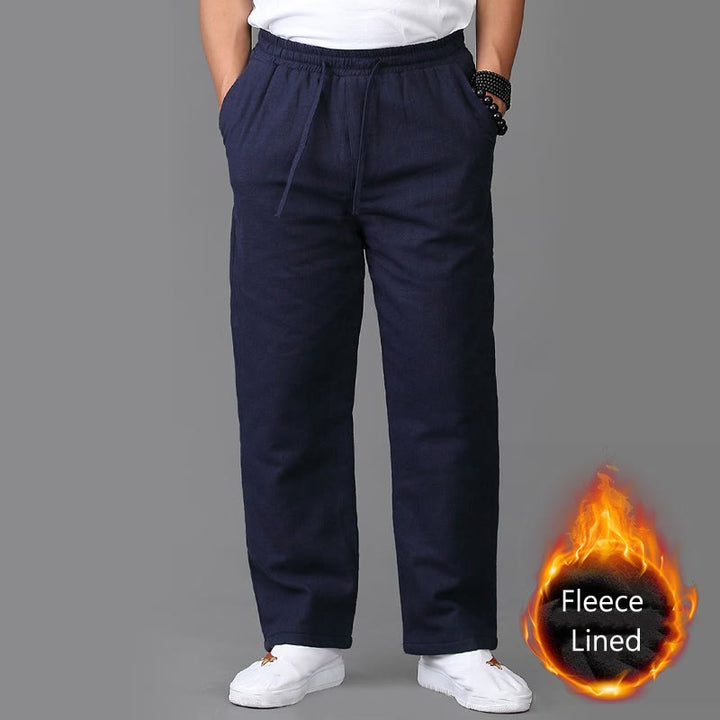 Pantalones de lino con cordón y forro polar para hombre de Buddha Stones Winter con bolsillos - Azul acero - US/UK/AU42, EU52 (3XL) - image 0