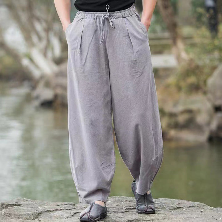 Pantalones harén casuales sencillos con cordón y bolsillos para hombre de Buddha Stones - Gris claro - US/UK/AU44, UE 54 (5XL) - image 8