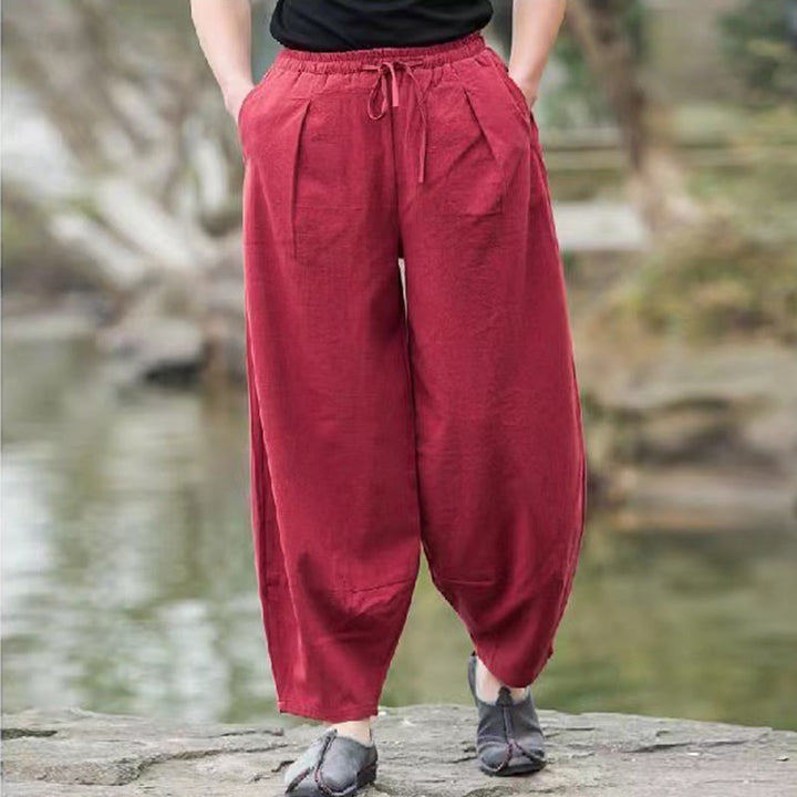 Pantalones harén casuales sencillos con cordón y bolsillos para hombre de Buddha Stones - IndianRed - US/UK/AU44, UE54 (5XL) - image 11