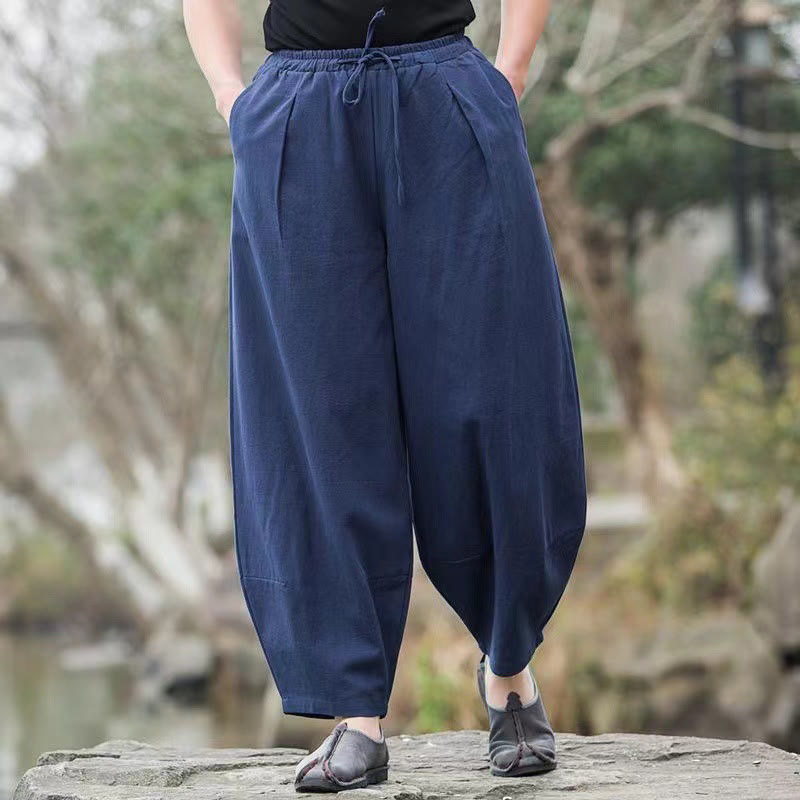 Pantalones harén de algodón con bolsillos y cordón informal para hombre con Buddha Stones - Azul acero - US/UK/AU46, EU56 (5XL) - image 0