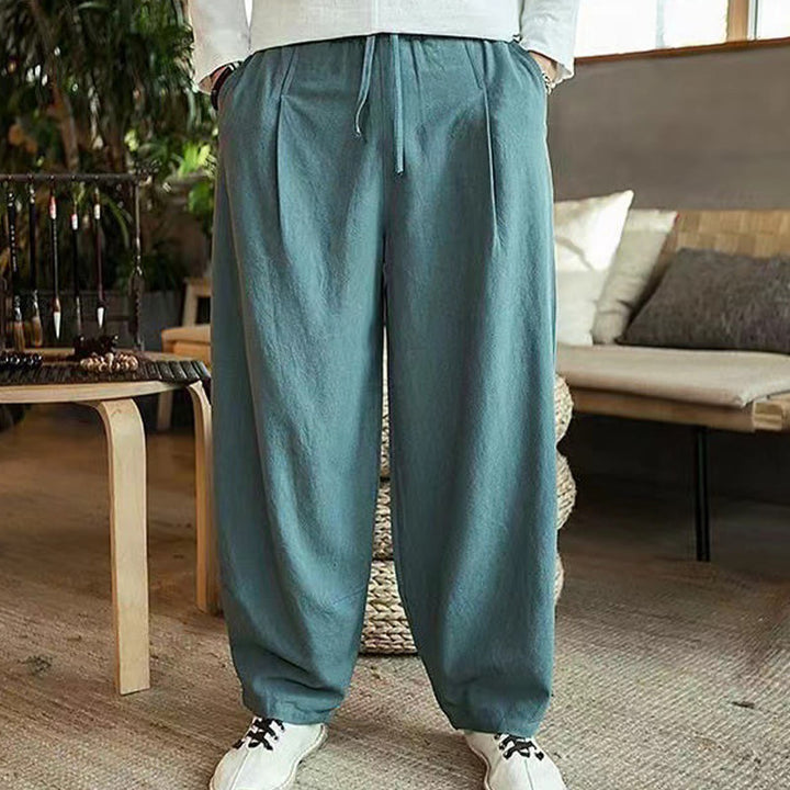 Pantalones harén casuales sencillos con cordón y bolsillos para hombre de Buddha Stones - Verde mar oscuro - US/UK/AU44, UE 54 (5XL) - image 15