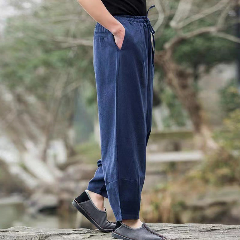 Pantalones harén casuales sencillos con cordón y bolsillos para hombre de Buddha Stones - image 2