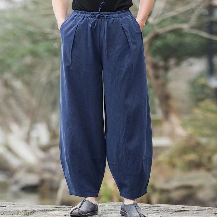 Pantalones harén de algodón con bolsillos y cordón informal para hombre con Buddha Stones - image 3