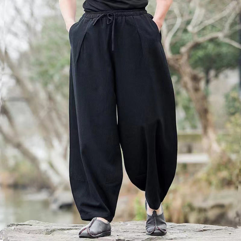 Pantalones harén de algodón con bolsillos y cordón informal para hombre con Buddha Stones - image 8