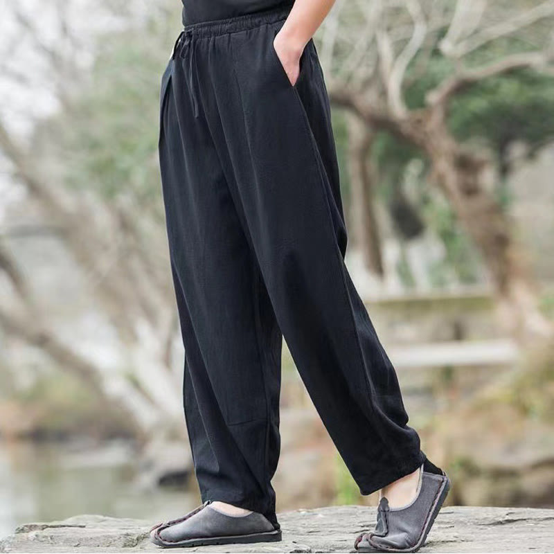 Pantalones harén de algodón con bolsillos y cordón informal para hombre con Buddha Stones - image 6