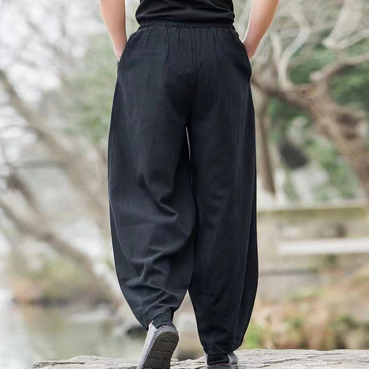 Pantalones harén casuales sencillos con cordón y bolsillos para hombre de Buddha Stones - image 6