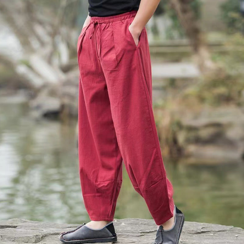 Pantalones harén de algodón con bolsillos y cordón informal para hombre con Buddha Stones - image 14