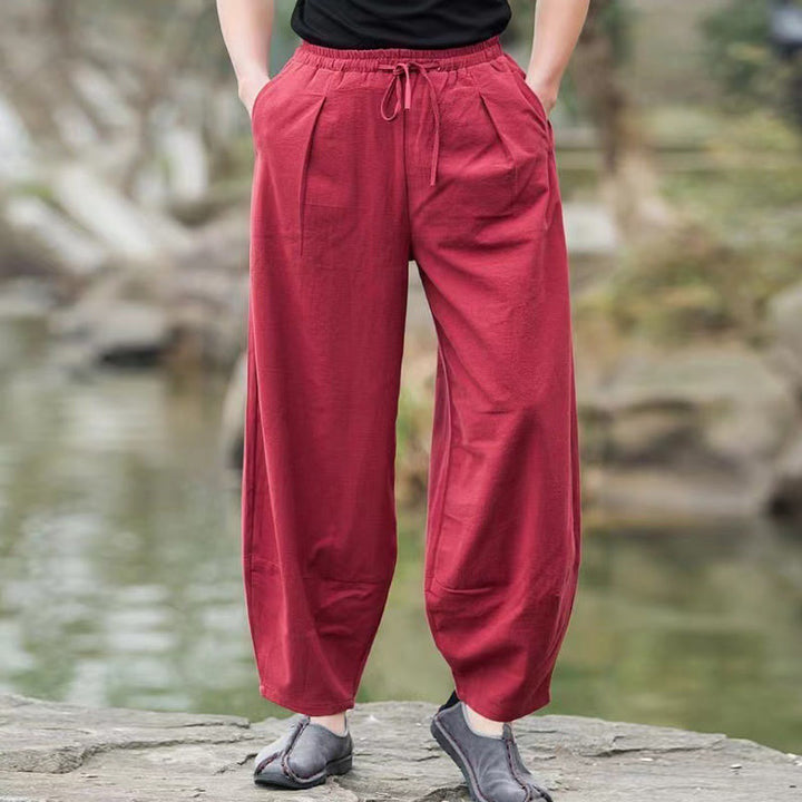 Pantalones harén de algodón con bolsillos y cordón informal para hombre con Buddha Stones - image 15