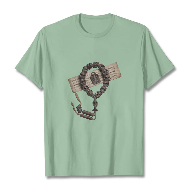 Camiseta con estampado de cuentas del bosque del Señor del cadáver tibetano con Buddha Stones - Verde pálido - 2XL - image 16