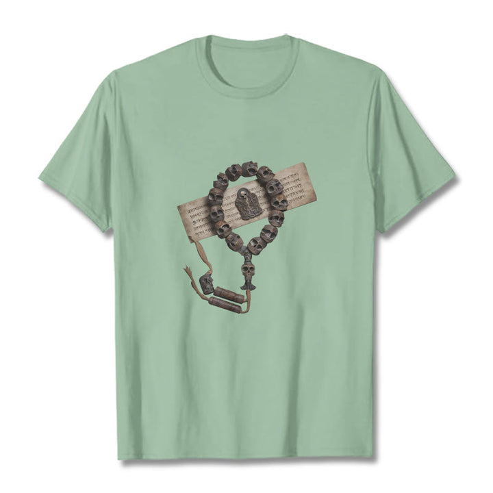Camiseta con estampado de cuentas del bosque del Señor del cadáver tibetano con Buddha Stones - Verde pálido - 2XL - image 16
