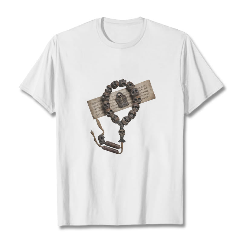 Camiseta con estampado de cuentas del bosque del Señor del cadáver tibetano con Buddha Stones - Blanco - 2XL - image 1