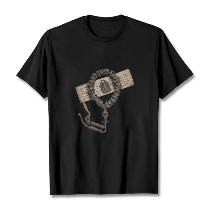 Camiseta con estampado de cuentas del bosque del Señor del cadáver tibetano con Buddha Stones - Negro - 2XL - image 9