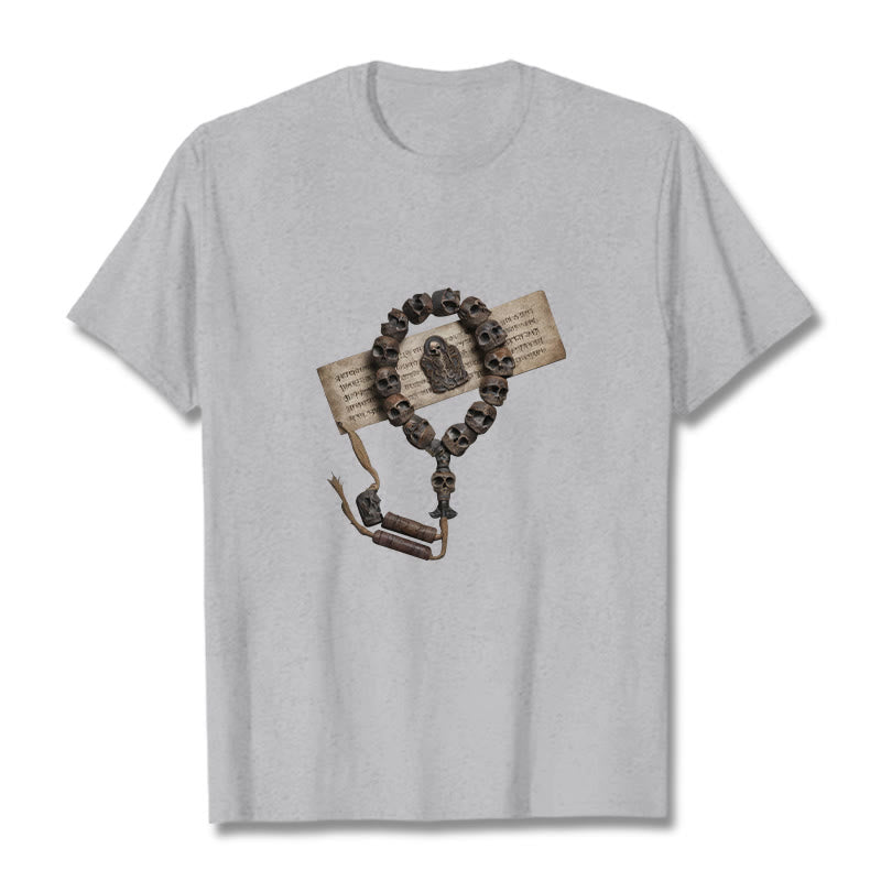 Camiseta con estampado de cuentas del bosque del Señor del cadáver tibetano con Buddha Stones - Gris claro - 2XL - image 22