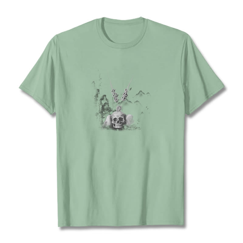 Camiseta con diseño de nubes y colgante de calaveras del bosque tibetano El Señor del Buddha Stones - Verde pálido - 2XL - image 16