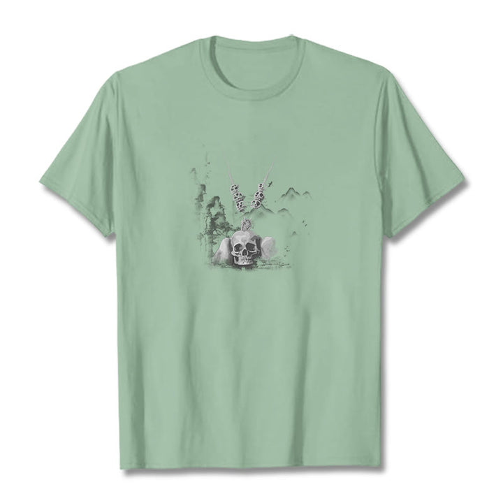 Camiseta con diseño de nubes y colgante de calaveras del bosque tibetano El Señor del Buddha Stones - Verde pálido - 2XL - image 16