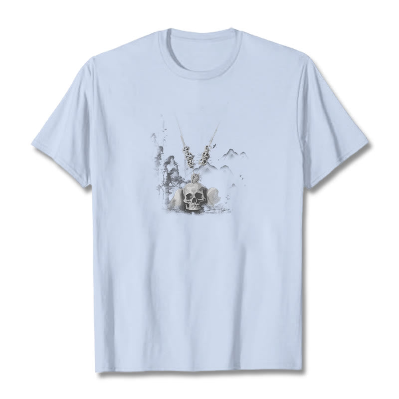 Camiseta con diseño de nubes y colgante de calaveras del bosque tibetano El Señor del Buddha Stones - Cian claro - 2XL - image 13