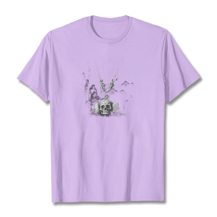 Camiseta con diseño de nubes y colgante de calaveras del bosque tibetano El Señor del Buddha Stones - Ciruela - 2XL - image 18