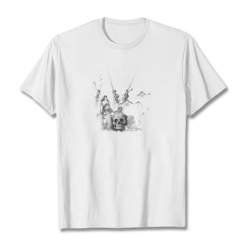Camiseta con diseño de nubes y colgante de calaveras del bosque tibetano El Señor del Buddha Stones - Blanco - 2XL - image 1