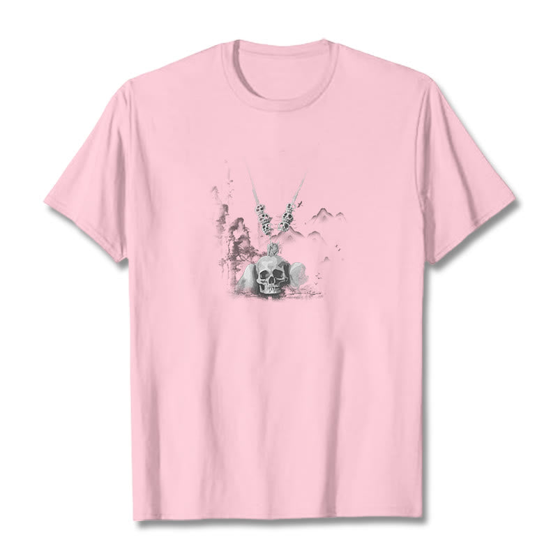 Camiseta con diseño de nubes y colgante de calaveras del bosque tibetano El Señor del Buddha Stones - Rosa claro - 2XL - image 14