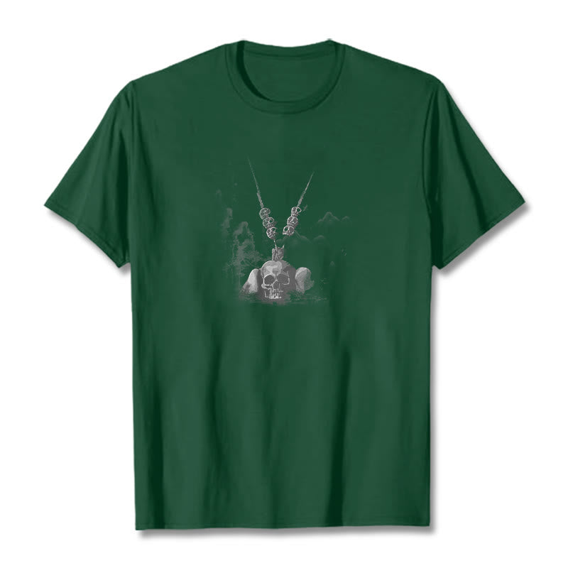 Camiseta con diseño de nubes y colgante de calaveras del bosque tibetano El Señor del Buddha Stones - Verde bosque - 2XL - image 11