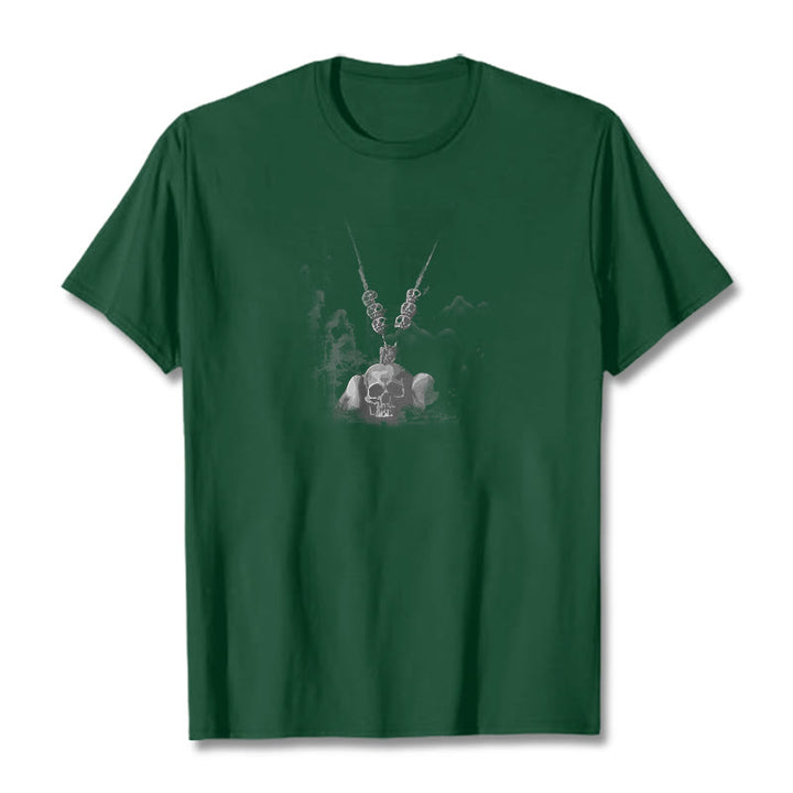 Camiseta con diseño de nubes y colgante de calaveras del bosque tibetano El Señor del Buddha Stones - Verde bosque - 2XL - image 11